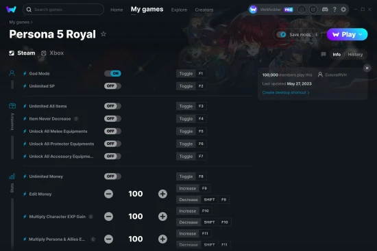 Persona 5 Royal cheats screenshot
