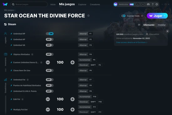 captura de pantalla de las trampas de STAR OCEAN THE DIVINE FORCE