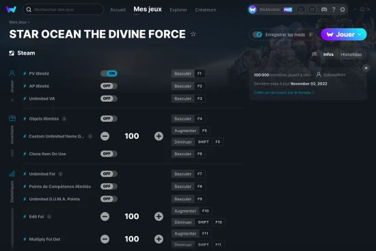 Capture d'écran de triches de STAR OCEAN THE DIVINE FORCE