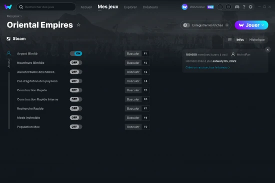 Capture d'écran de triches de Oriental Empires