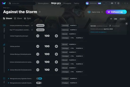 cheaty Against the Storm zrzut ekranu