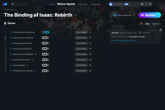 The Binding of Isaac: Rebirth Cheats Screenshot
