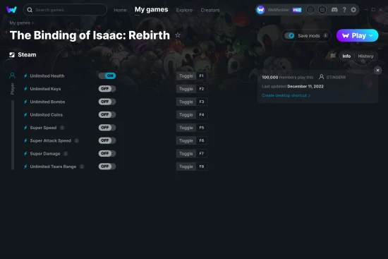 The Binding of Isaac: Rebirth cheats screenshot