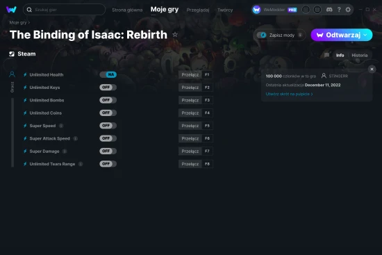 cheaty The Binding of Isaac: Rebirth zrzut ekranu