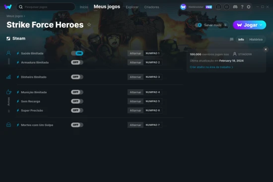 Captura de tela de cheats do Strike Force Heroes