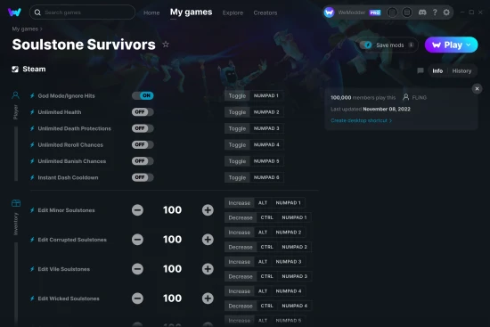 Soulstone Survivors cheats screenshot