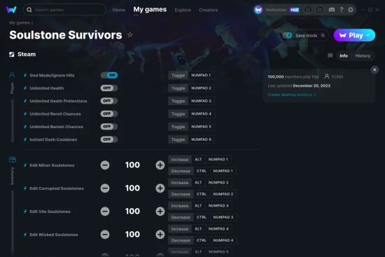 Soulstone Survivors cheats screenshot