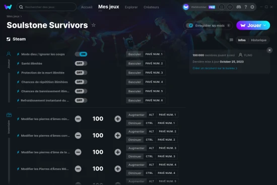 Capture d'écran de triches de Soulstone Survivors