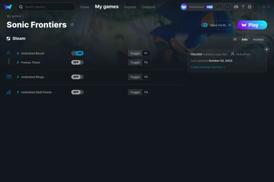Sonic Frontiers cheats screenshot