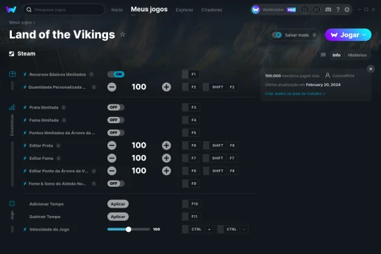 Captura de tela de cheats do Land of the Vikings