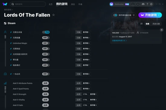 Lords Of The Fallen (2014) 修改器截图