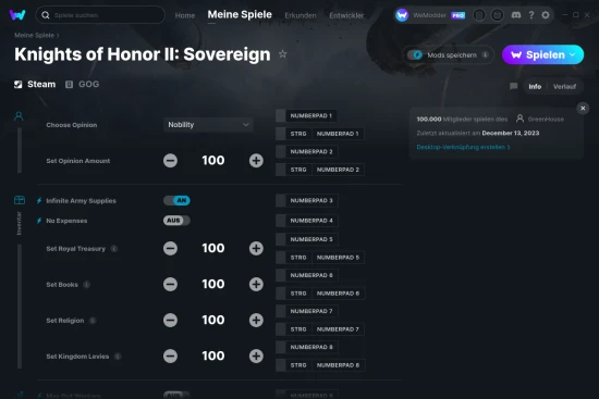Knights of Honor II: Sovereign Cheats Screenshot