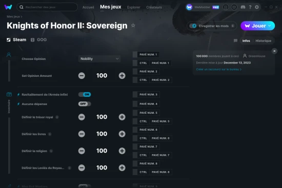 Capture d'écran de triches de Knights of Honor II: Sovereign
