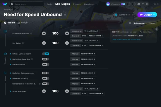 captura de pantalla de las trampas de Need for Speed Unbound