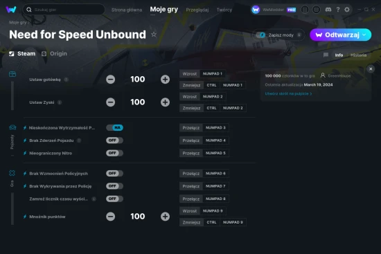 cheaty Need for Speed Unbound zrzut ekranu