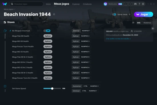 Captura de tela de cheats do Beach Invasion 1944