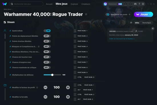 Capture d'écran de triches de Warhammer 40,000: Rogue Trader