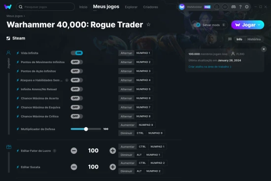 Captura de tela de cheats do Warhammer 40,000: Rogue Trader
