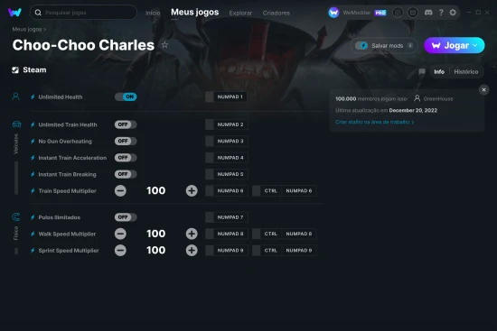 Captura de tela de cheats do Choo-Choo Charles