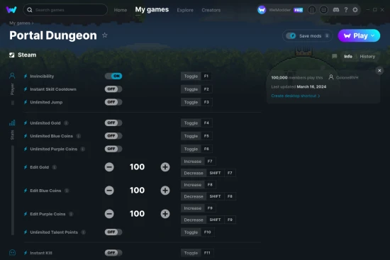 Portal Dungeon cheats screenshot