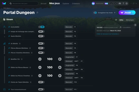 Capture d'écran de triches de Portal Dungeon