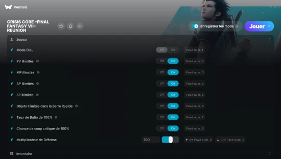 Capture d’écran des cheats pour CRISIS CORE –FINAL FANTASY VII– REUNION
