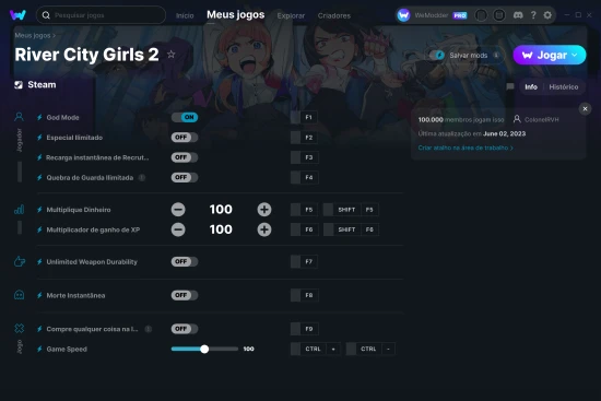 Captura de tela de cheats do River City Girls 2