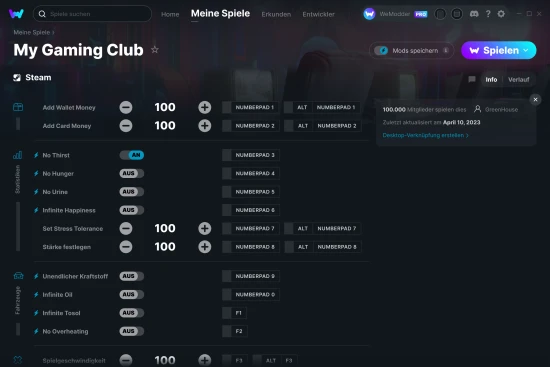 My Gaming Club Cheats Screenshot