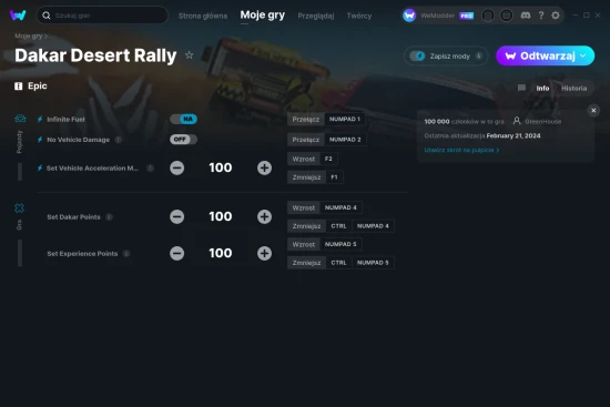 cheaty Dakar Desert Rally zrzut ekranu