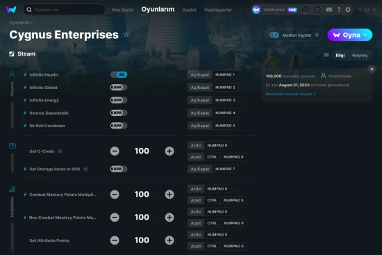 Cygnus Enterprises hilelerin ekran görüntüsü