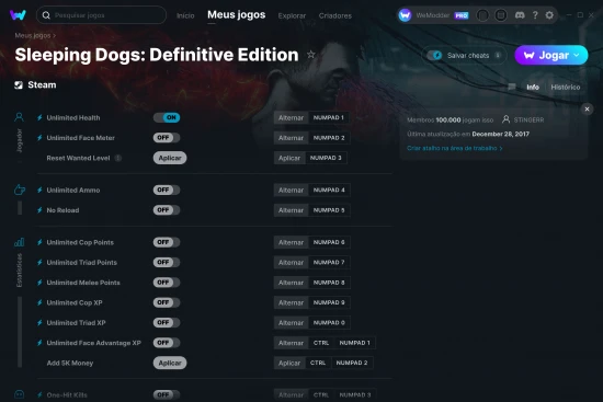 Captura de tela de cheats do Sleeping Dogs: Definitive Edition