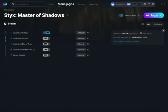 Captura de tela de cheats do Styx: Master of Shadows