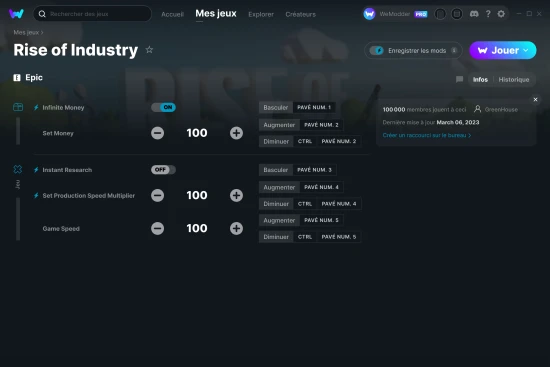Capture d'écran de triches de Rise of Industry