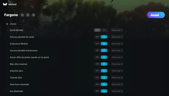 Capture d’écran des cheats pour Fargone