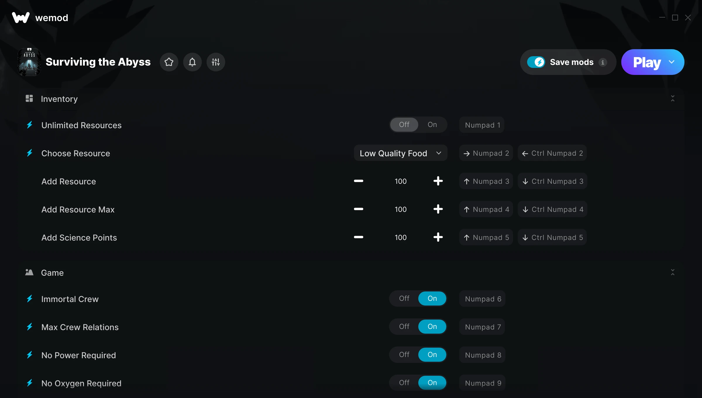 Surviving the Abyss cheats screenshot