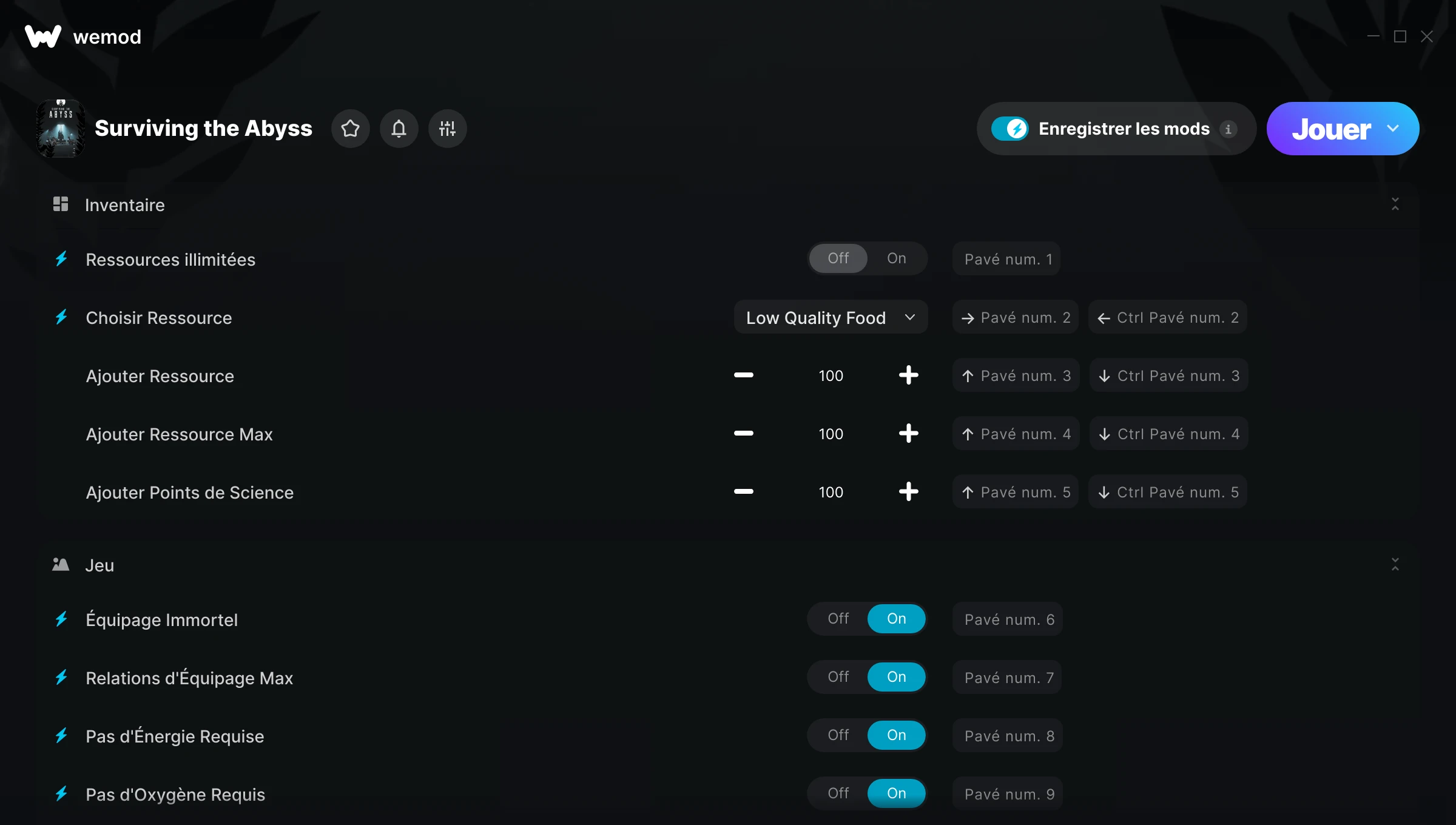 Capture d’écran des cheats pour Surviving the Abyss