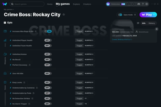Crime Boss: Rockay City cheats screenshot
