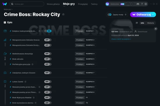 cheaty Crime Boss: Rockay City zrzut ekranu