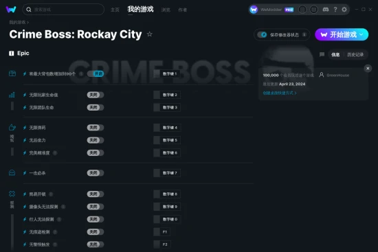 Crime Boss: Rockay City 修改器截图