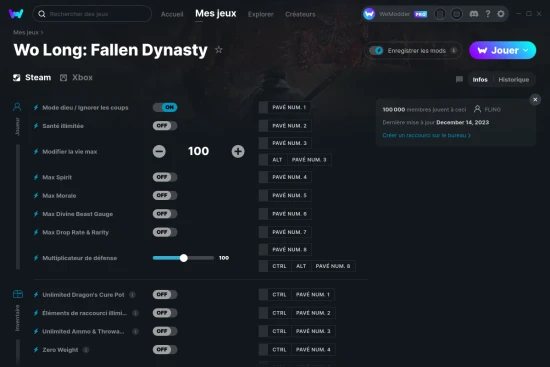 Capture d'écran de triches de Wo Long: Fallen Dynasty