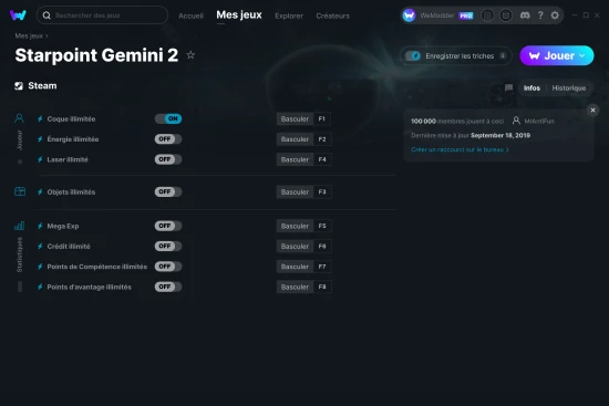 Capture d'écran de triches de Starpoint Gemini 2