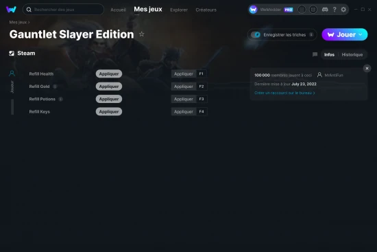 Capture d'écran de triches de Gauntlet Slayer Edition