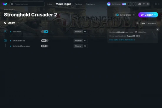 Captura de tela de cheats do Stronghold Crusader 2