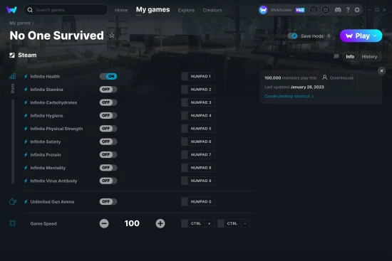 No One Survived cheats screenshot