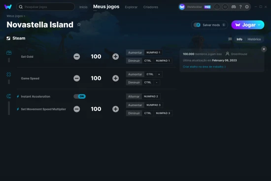 Captura de tela de cheats do Novastella Island