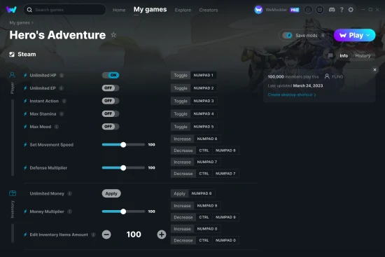 Hero's Adventure cheats screenshot