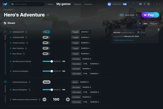 Hero's Adventure cheats screenshot