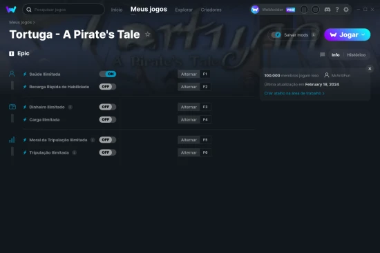 Captura de tela de cheats do Tortuga - A Pirate's Tale