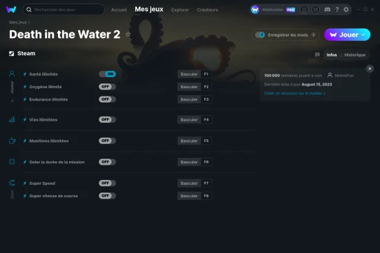 Capture d'écran de triches de Death in the Water 2