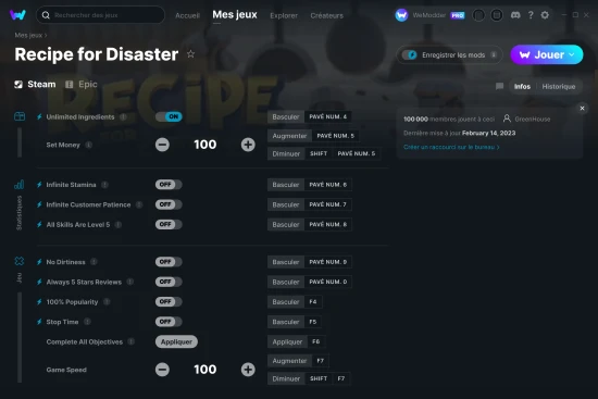Capture d'écran de triches de Recipe for Disaster